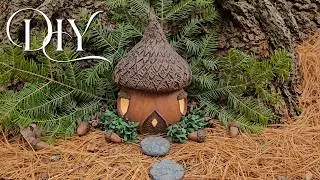 DIY Clay Fairy House - Christmas Air Dry Clay Tutorial - How to make a Miniature Winter Acorn House