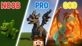 NOOB vs Pro vs GOD building a large dragon in Minecraft