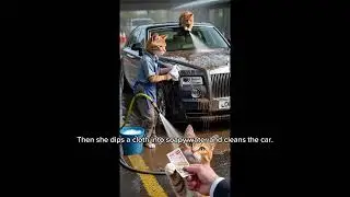 A poor Ginger cat works on car wash