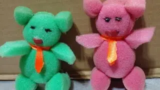 how to make beautyfull teddy bear with dish sponge simple easily at home/toy making#