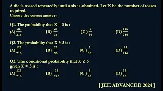 How to solve a Jee advance 2024 question. A die is tossed until a six is obtained #maths #exam #jee