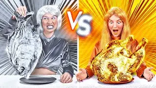 &iexcl;DESAF&Iacute;O ORO VS PLATA! &iexcl;Comer todo de 1 color por 24 horas! Trucos de TikTok de 123 GO! CHALLENGE
