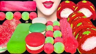 ASMR RED&GREEN FOOD, ICE CREAM, MACARON, CREAM ROLL CAKE, CHOCO PIE MUKBANG 크리스마스 마카롱, 아이스크림, 케이크 먹방
