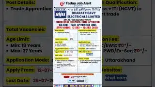 BHEL Trade Apprentice 2025 | 176 ITI Jobs | Apply by July 25 #shorts #bhel #iti #10thpassjob #job