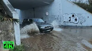 Storm Marta Floods Portugal &mdash; Cars vs Flooding 4K
