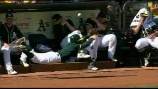 OAKLAND ATHLETICS - Ball Boy Hilarious Miss (Hits Player in the Head)