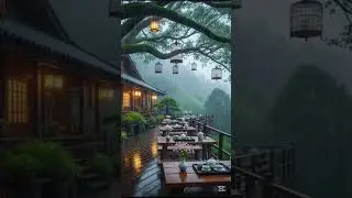 Beautiful Wooden Terrace with Beautiful View #tea #terrace #asian #nature #rain #shorts