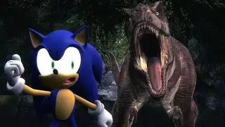 Sonic En Jurassic park: Persecución Del tyrannosaurus (Animación)