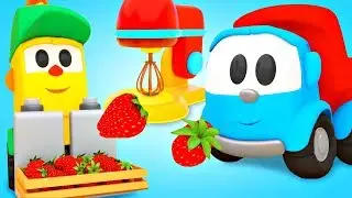 Zeichentrickfilm f&uuml;r Kinder auf Deutsch. Scoop und Leo backen einen Erdbeerkuchen. Die Teigmaschine