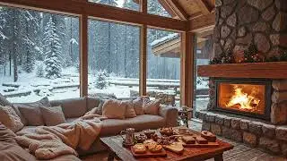 Snowfall Jazz Cabin Retreat ❄️ Cozy Winter Fireplace Ambience & Soft Smooth Jazz Music