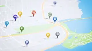 Smartphone App Map Screen With GPS Pins - Travel Shopping And Transportation In The City Animation
