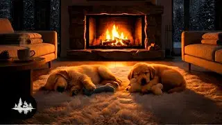 Cozy Winter Ambience with Crackling Fireplace & Sleeping Puppies - Relaxing Fire Sounds for Sleep