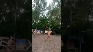 Beach volleyball, knockout kick.