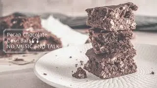 ASMR Cooking: Pecan Chocolate Cake Bars | No Talk | No Music | Relaxing Cooking 4K