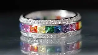 925 Sterling Silver Rainbow Zircon Eternity Band Ring - Size 6,7,8 : JK-186#1