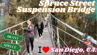 Cruzando el hist&oacute;rico Spruce Street Suspension Bridge