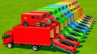 TRANSPORTING POLICE CARS, BUS, AMBULANCE & FIRE TRUCKS TO THE GARAGE | FARMING SIMULATOR 22