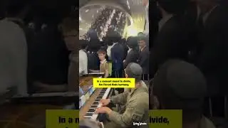 IDF soldier plays piano among the chareidim protesting the army draft. Some unity!