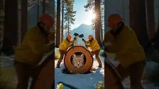 canadian lynx rescue into giant log #animals #shorts #funny