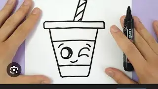 HOW TO DRAW A CUTE DRINK - SUPER EASY ,cute glass with straw 