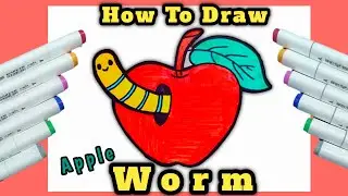 Cute Apple Worm Drawing And Colouring For Kids And Toddlers 🍎🐛🌿