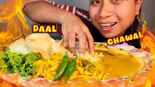 DAL CHAWAL | EATING DAL CHAWAL, ALOO BHAJI, PAPAD AND SALAD | MUKBANG