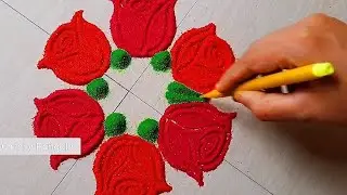 Very Small and Easy ROSE Diwali Rangoli.
