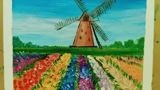 How to paint an easy tulip field #artclass#easypainting #netherlands #amsterdamvibes #amsterdam 