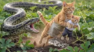 &ldquo;Giant Snake Attacks in Watermelon Farm 😱 Mama Cat Runs to Save Her Kitten!  #cat / Kitten / #meow