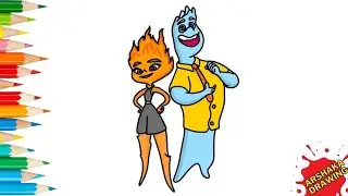 Drawing Wade Ripple and Ember Lumen from Elemental | How to Draw Cartoon Characters from Pixar