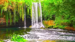 Beautiful Relaxing Piano Music and Amazing River Waterfall - Water Sounds Relaxing Music