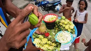 Green Amra Best Spicy Masala Ambarella Vorta Recipe! Amazing Knife Skills! Bangladeshi Street Food