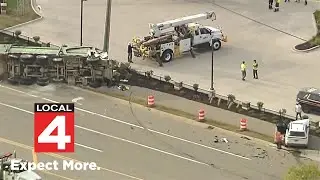 Crews work to cleanup after garbage truck crash in Oakland County