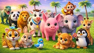 5 Giant Duck Cartoon, Cow, Elephant, Lion, Dinosaur, Paint Wild Animals Crossing Fountain Animations