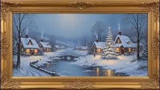 Home Beneath the Snow Pines, Vintage Oil Painting | Christmas Framed TV Art Screensaver with Music