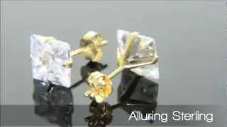 14k Solid Gold PRINCESS CZ Earrings   6mm AAA Cubic Zirconia Studs