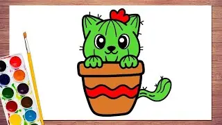 Рисунок кошки 🐱 | Рисунок и раскраска кошки-кактуса 🎨 | Простой урок рисования для детей и малышей