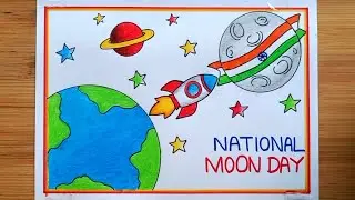 National Moon Day Poster Drawing Easy/Chandra Dinam Drawing/International Moon Day Drawing Easy