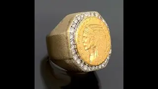 Men&rsquo;s $5 Indian Head Gold Coin Diamond Halo Ring &ndash; 1.12 CT Diamonds, 14K Gold, 27.37g