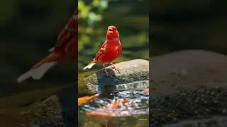 Red Canary Singing Beside Crystal Water | Nature Harmony #shorts
