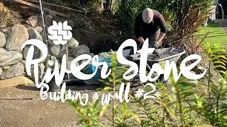 River Stone Wall Build (Part 2) - Forming Black Concrete Steps and Playing Kubb with Friends