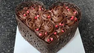 Yummy dark chocolate cake|heart shape&hearts;️ cake|cake decorating tutorials|chocolate cake recipe|..