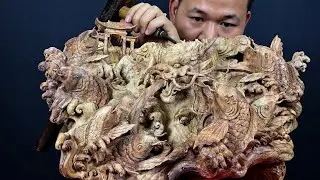 Realistic Dragon Wood Carving Time-Lapse - Woodworking Art