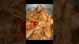 Beef burger, chicken adobo and fried chicken and vegetables