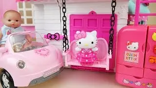 Hello kitty swing house Baby doll kitchen and car toys Baby Doli play