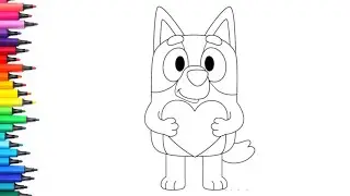 Bluey Holding Valentine Day Heart ❤️ Drawing, Painting & Colouring for Kids and Toddlers_ Child Art 