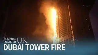 Flames shoot up the sides of a 79-storey skyscraper in Dubai