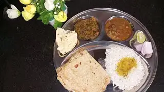 Desi Indian Thali Plating | Aloo-Gawar, Kala Chana, Dal, Rice, Chapatis & Papad | Comfort on a Plate