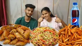 ASMR Eating Veg Spring Roll, Noodles 🍝, French Fries 🍟😋 || @NainaMukbang |@AvtarMalkaniyaVlogs