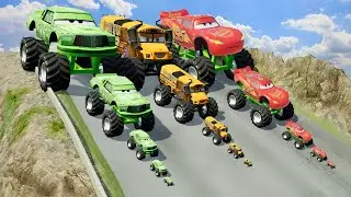 Big & Small Monster Trucks: Chick Hicks vs Miss Fritter vs Lightning Mcqueen vs DOWN OF DEATH